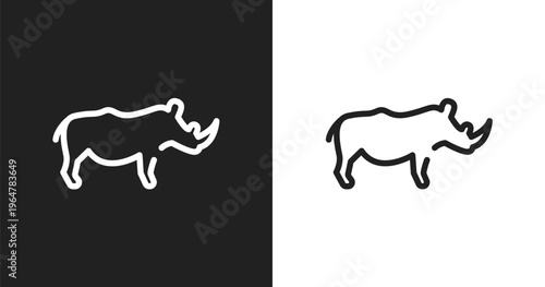 Rhino icon. Linear black, white icon from wildlife collection. Outline rhino vector. Thin line symbol isolated on white and black background