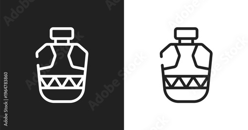 Canteen icon. Linear black, white icon from africa collection. Outline canteen vector. Thin line symbol isolated on white and black background