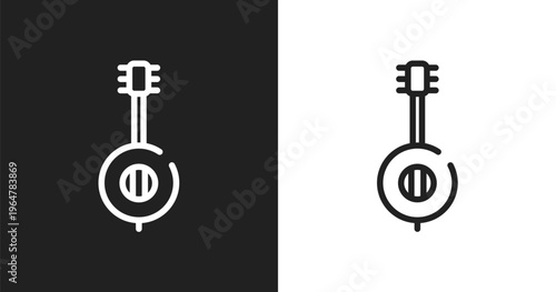 Banjo icon. Linear black, white icon from africa collection. Outline banjo vector. Thin line symbol isolated on white and black background