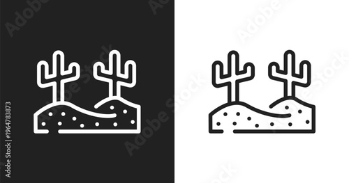 Desert icon. Linear black, white icon from africa collection. Outline desert vector. Thin line symbol isolated on white and black background