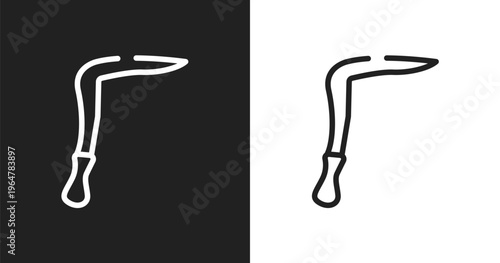 Scythe icon. Linear black, white icon from africa collection. Outline scythe vector. Thin line symbol isolated on white and black background