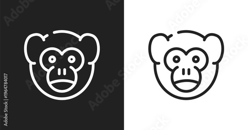Monkey icon. Linear black, white icon from animals collection. Outline monkey vector. Thin line symbol isolated on white and black background