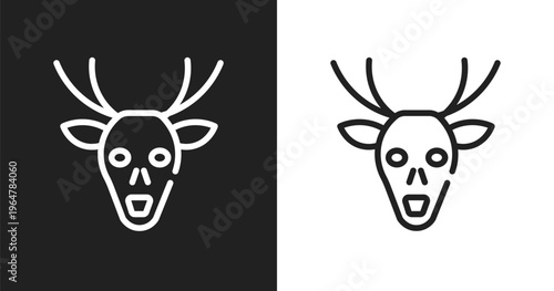 Deer icon. Linear black, white icon from animals collection. Outline deer vector. Thin line symbol isolated on white and black background