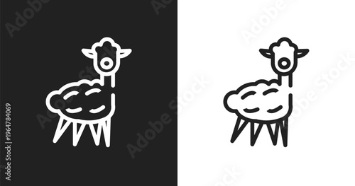 Alpaca icon. Linear black, white icon from animals collection. Outline alpaca vector. Thin line symbol isolated on white and black background