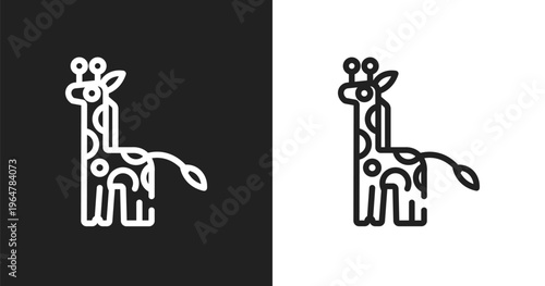 Giraffe icon. Linear black, white icon from animals collection. Outline giraffe vector. Thin line symbol isolated on white and black background