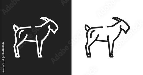 Goat icon. Linear black, white icon from animals collection. Outline goat vector. Thin line symbol isolated on white and black background