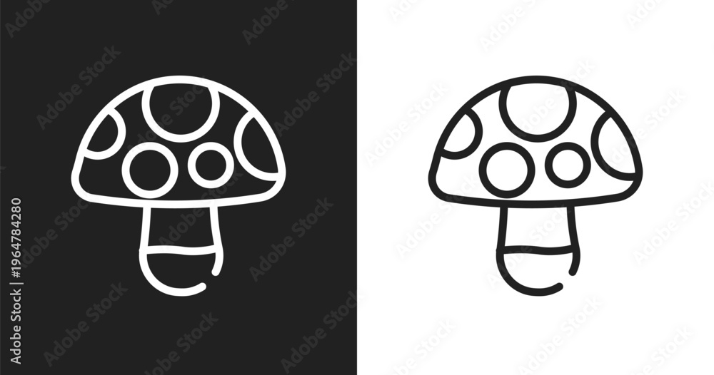 Obraz premium Mushroom icon. Linear black, white icon from nature collection. Outline mushroom vector. Thin line symbol isolated on white and black background