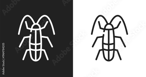 Cockroach icon. Linear black, white icon from insects collection. Outline cockroach vector. Thin line symbol isolated on white and black background