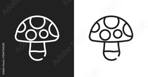 Mushroom icon. Linear black, white icon from nature collection. Outline mushroom vector. Thin line symbol isolated on white and black background