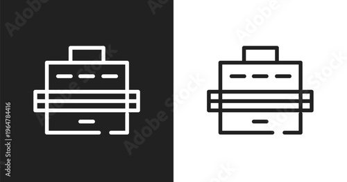 Pet carrier icon. Linear black, white icon from pet grooming collection. Outline pet carrier vector. Thin line symbol isolated on white and black background