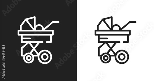 Stroller icon. Linear black, white icon from pet grooming collection. Outline stroller vector. Thin line symbol isolated on white and black background