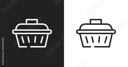 Pet cage icon. Linear black, white icon from pet grooming collection. Outline pet cage vector. Thin line symbol isolated on white and black background