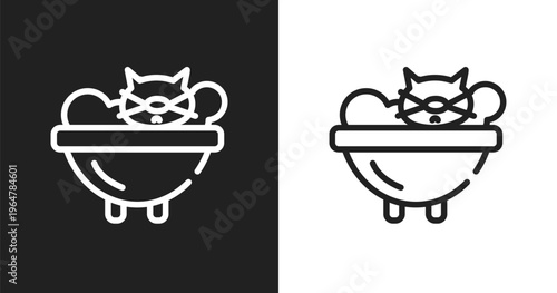 Cat bath icon. Linear black, white icon from pet grooming collection. Outline cat bath vector. Thin line symbol isolated on white and black background