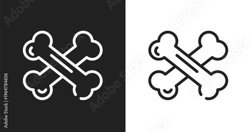 Bones icon. Linear black, white icon from pet grooming collection. Outline bones vector. Thin line symbol isolated on white and black background