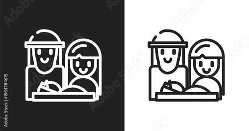 Holy family icon. Linear black, white icon from linear monuments collection. Outline holy family vector. Thin line symbol isolated on white and black background