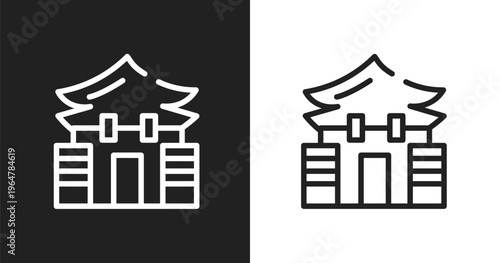 Memorial hall icon. Linear black, white icon from linear monuments collection. Outline memorial hall vector. Thin line symbol isolated on white and black background