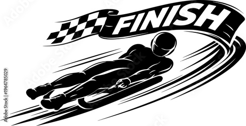 Sled Athlete Silhouette Minimalist, Finish Line Dynamic Motion Flat Modern Winter Sports Illustration