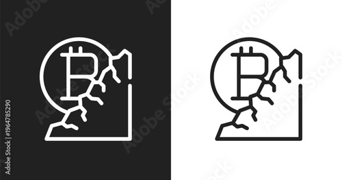 Bitcoin mine icon. Linear black, white icon from bitcoin collection. Outline bitcoin mine vector. Thin line symbol isolated on white and black background