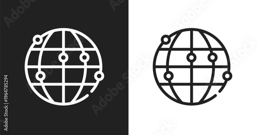 Global network icon. Linear black, white icon from bitcoin collection. Outline global network vector. Thin line symbol isolated on white and black background