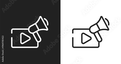 Video marketing icon. Linear black, white icon from seo and business collection. Outline video marketing vector. Thin line symbol isolated on white and black background
