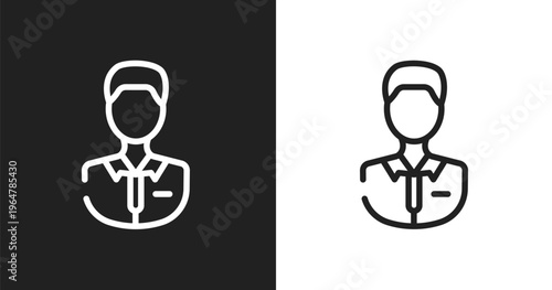 Shop assistant icon. Linear black, white icon from marketing collection. Outline shop assistant vector. Thin line symbol isolated on white and black background