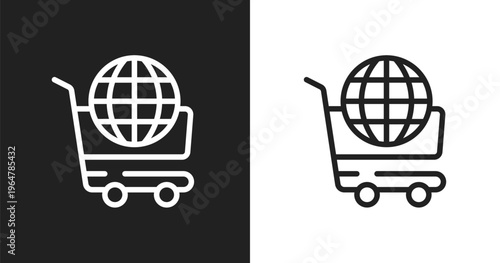 World wide shopping icon. Linear black, white icon from marketing collection. Outline world wide shopping vector. Thin line symbol isolated on white and black background