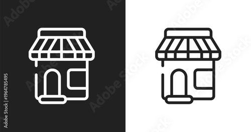 Convenience store icon. Linear black, white icon from marketing collection. Outline convenience store vector. Thin line symbol isolated on white and black background