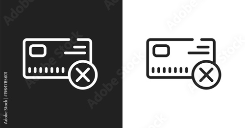 No credit card icon. Linear black, white icon from jobless collection. Outline no credit card vector. Thin line symbol isolated on white and black background