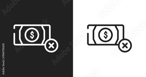 No money icon. Linear black, white icon from jobless collection. Outline no money vector. Thin line symbol isolated on white and black background