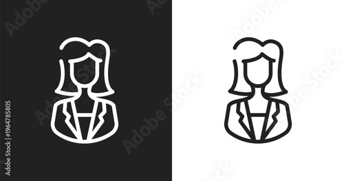 Businesswoman icon. Linear black, white icon from business collection. Outline businesswoman vector. Thin line symbol isolated on white and black background