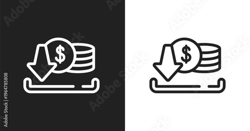 Earning icon. Linear black, white icon from business startup collection. Outline earning vector. Thin line symbol isolated on white and black background