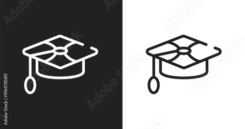Mortarboard icon. Linear black, white icon from business administration collection. Outline mortarboard vector. Thin line symbol isolated on white and black background