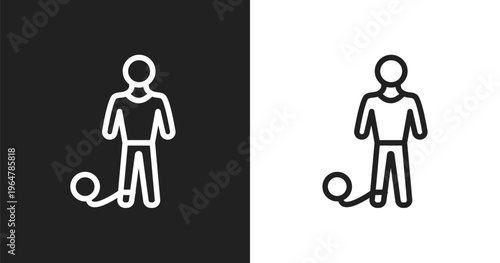 Prisoner icon. Linear black, white icon from law & justice collection. Outline prisoner vector. Thin line symbol isolated on white and black background
