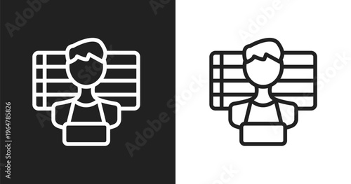 Suspect icon. Linear black, white icon from law & justice collection. Outline suspect vector. Thin line symbol isolated on white and black background