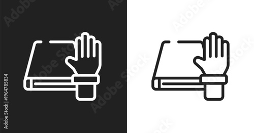 Oath icon. Linear black, white icon from law & justice collection. Outline oath vector. Thin line symbol isolated on white and black background