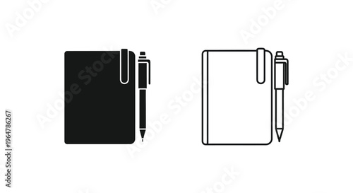 Black and white notebook with pen Vector