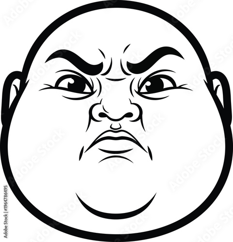 A cartoon illustration of a bald man with a scowling expression on his face looking angry and frustrated  a graphic design element