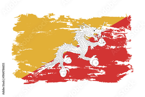 Bhutan National flag in grunge style with a brushstroke. Abstract concept.