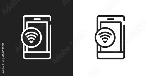 Wifi on phone icon. Linear black, white icon from ways to contact us collection. Outline wifi on phone vector. Thin line symbol isolated on white and black background
