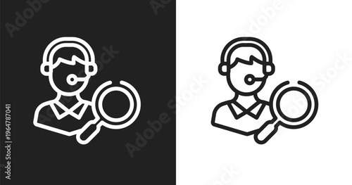Looking for a solution icon. Linear black, white icon from support collection. Outline looking for a solution vector. Thin line symbol isolated on white and black background