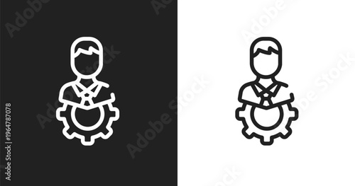 Technical specialist icon. Linear black, white icon from support collection. Outline technical specialist vector. Thin line symbol isolated on white and black background