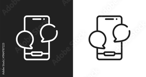 Phone with message icon. Linear black, white icon from communication and media collection. Outline phone with message vector. Thin line symbol isolated on white and black background