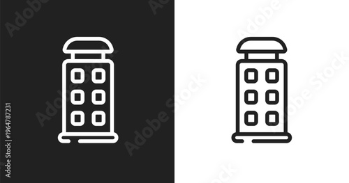 Phonebooth icon. Linear black, white icon from history of phones collection. Outline phonebooth vector. Thin line symbol isolated on white and black background
