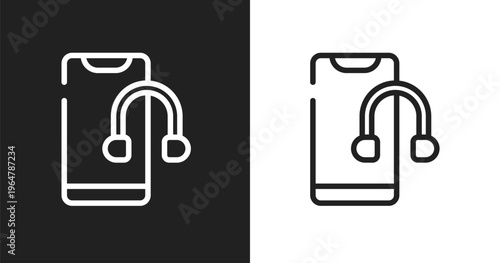 Smartphone headphones icon. Linear black, white icon from history of phones collection. Outline smartphone headphones vector. Thin line symbol isolated on white and black background