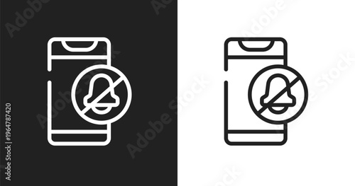 Phone alarm off icon. Linear black, white icon from smartphones collection. Outline phone alarm off vector. Thin line symbol isolated on white and black background