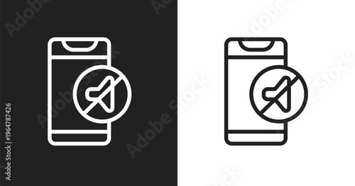Phone in silence icon. Linear black, white icon from smartphones collection. Outline phone in silence vector. Thin line symbol isolated on white and black background