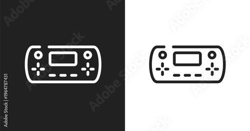 Handheld game console icon. Linear black, white icon from smart devices collection. Outline handheld game console vector. Thin line symbol isolated on white and black background