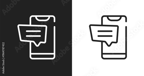 Cellphone sms icon. Linear black, white icon from smartphones collection. Outline cellphone sms vector. Thin line symbol isolated on white and black background
