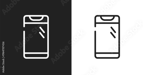 Smartphone with front camera icon. Linear black, white icon from smart devices collection. Outline smartphone with front camera icon vector. Thin line symbol for use on web and mobile apps, logo,