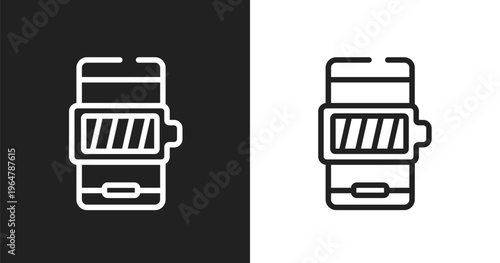 Battery with full charge icon. Linear black, white icon from phoneset collection. Outline battery with full charge vector. Thin line symbol isolated on white and black background